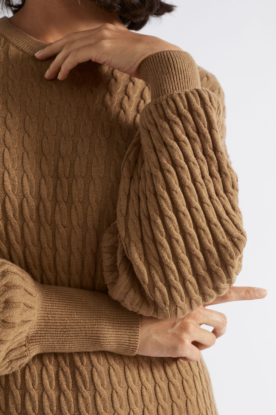Mini Cable Knit Midi Dress  Deep Brass