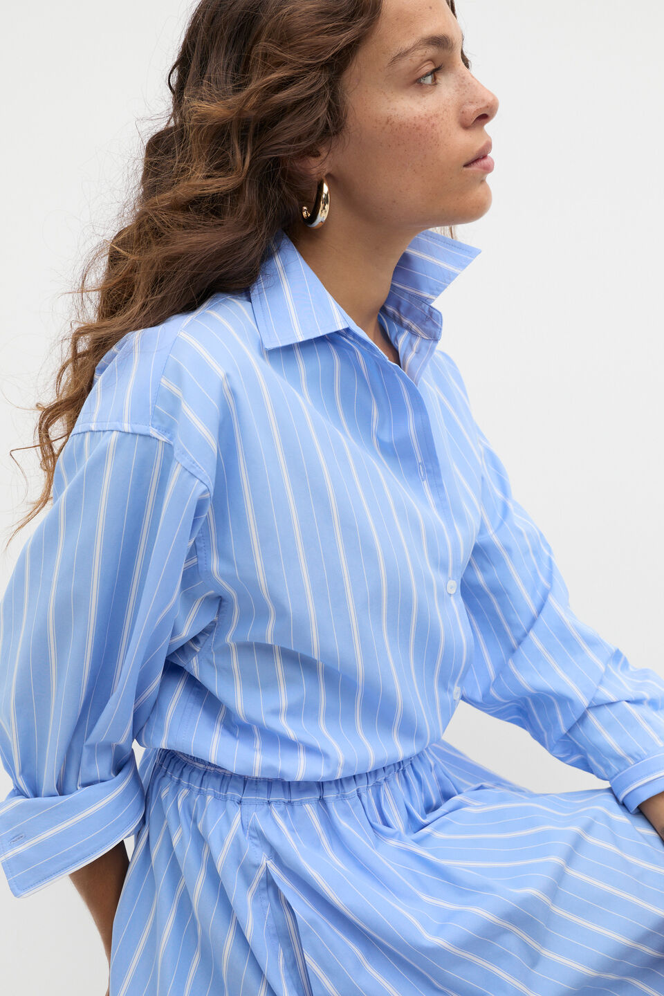 Poplin Variegated Stripe Shirt  Cornflower Blue Stripe