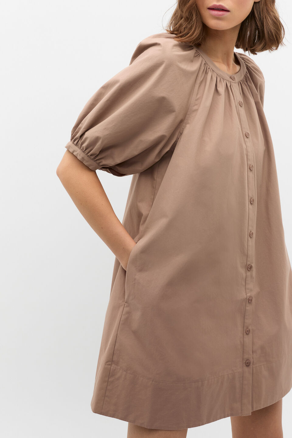 Poplin Full Mini Dress  Nutmeg