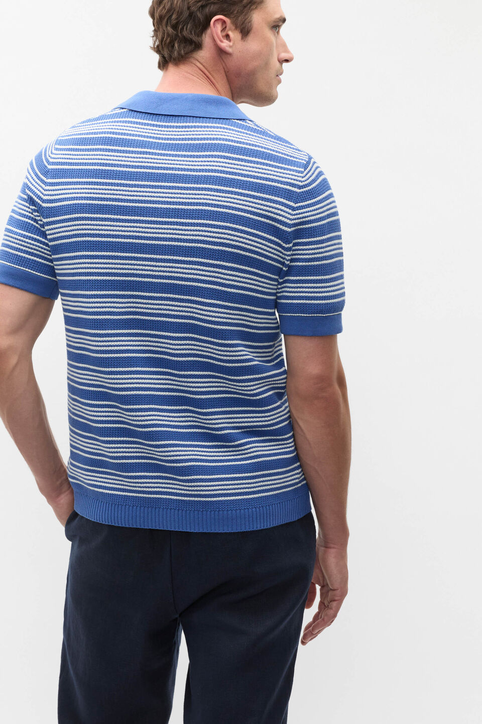 Jacquard Stripe Knit Shirt  Cobalt