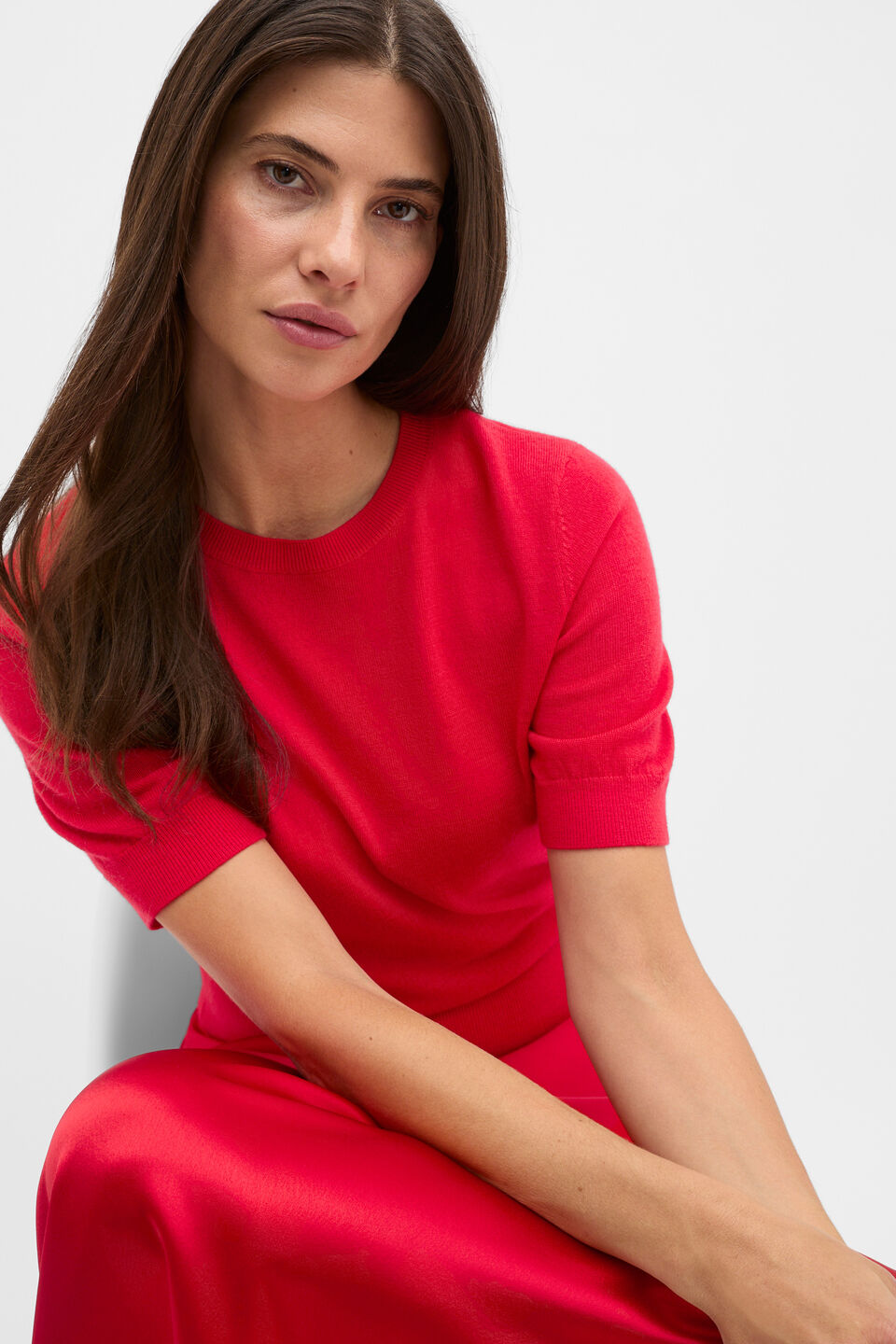 Australian Merino Crew Neck Tee  Poppy
