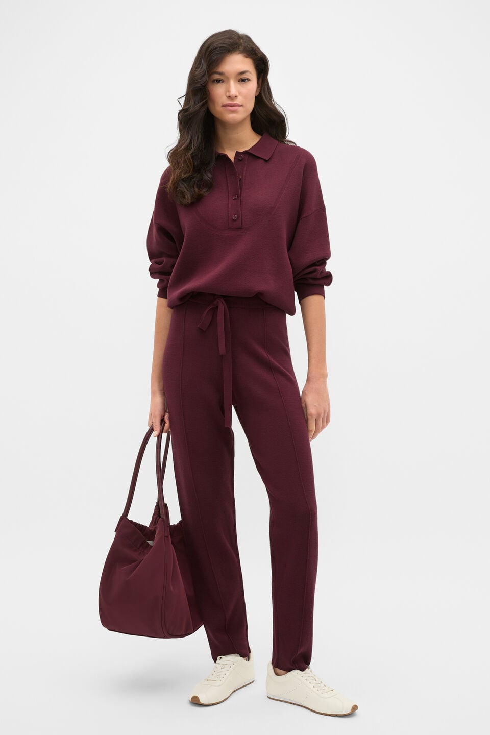 Double Knit Collared Sweater  Plum Red