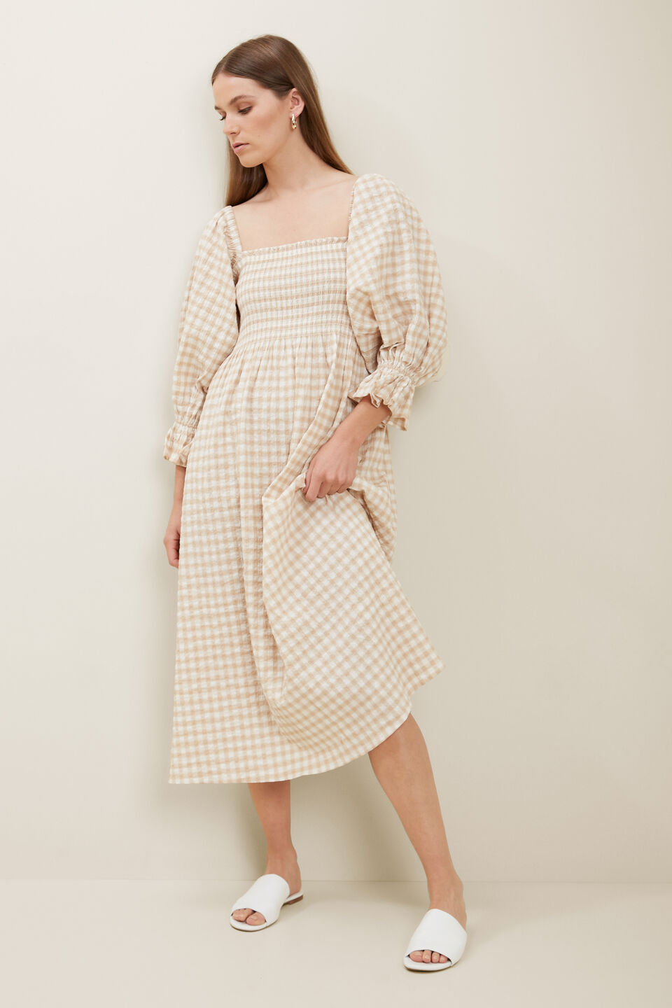 Gingham Puff Sleeve Dress  Biscotti Gingham
