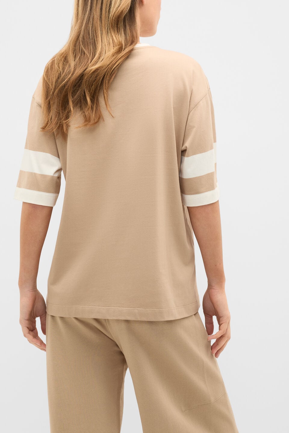 MD Cotton Contrast Boyfriend Tee  Sandstone