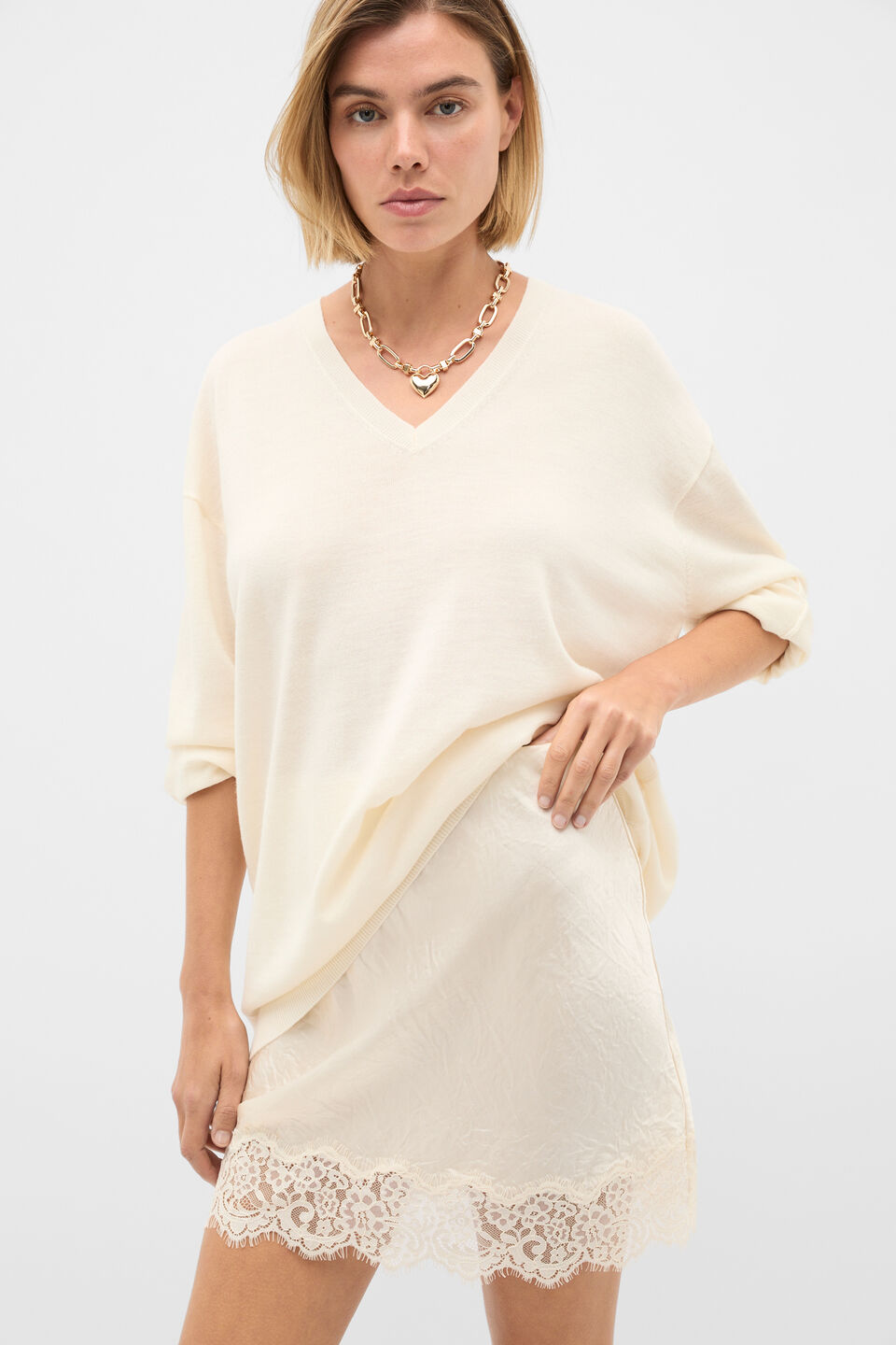 Lace Trim Mini Skirt  Coconut Cream
