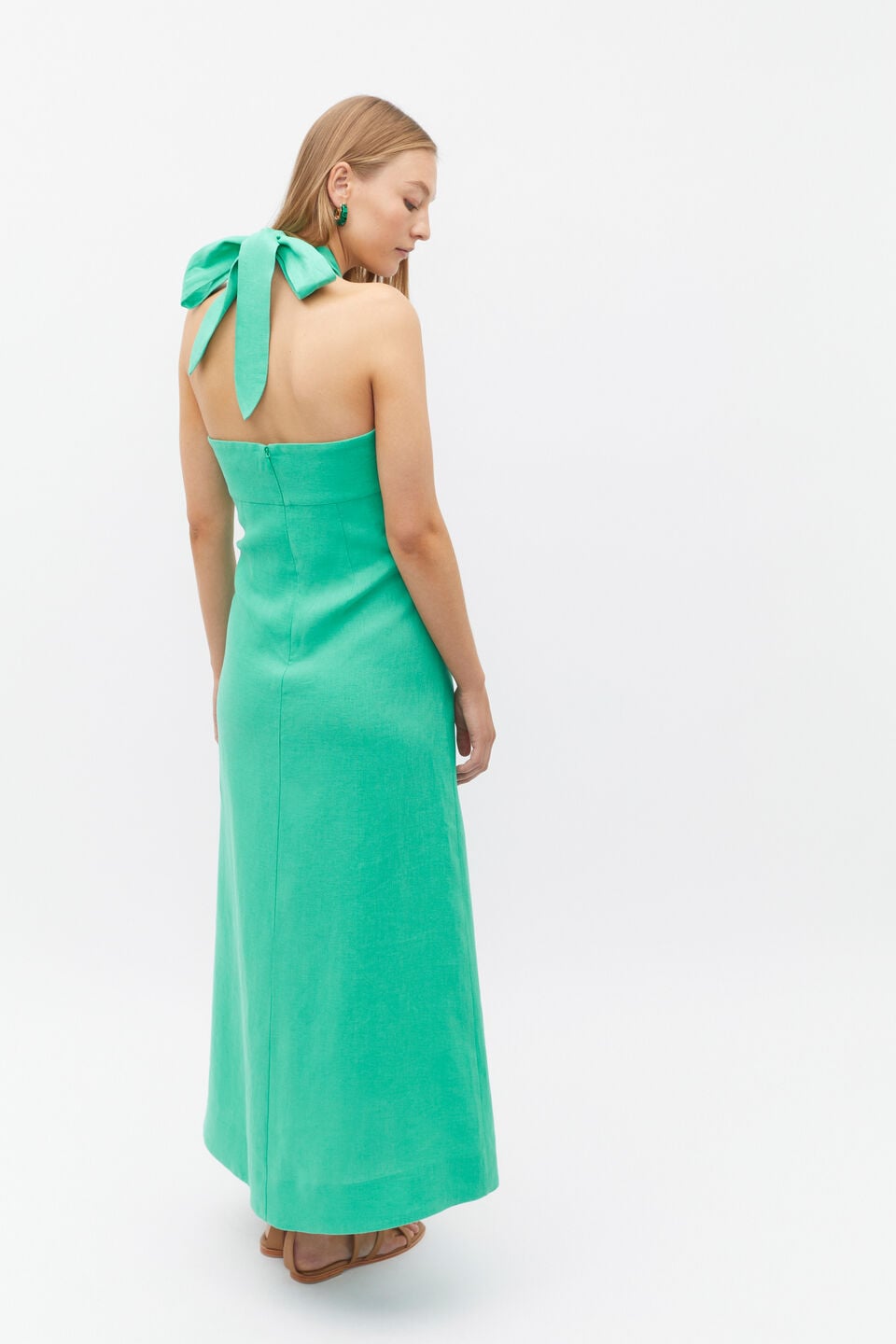 Linen Knot Halter Maxi Dress  Deep Emerald