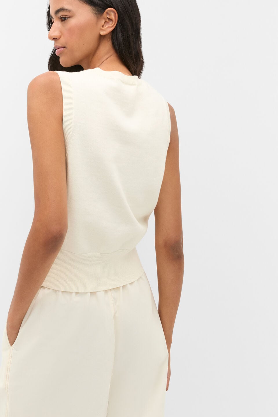 Cotton Blend Button Knit Vest  Coconut Cream