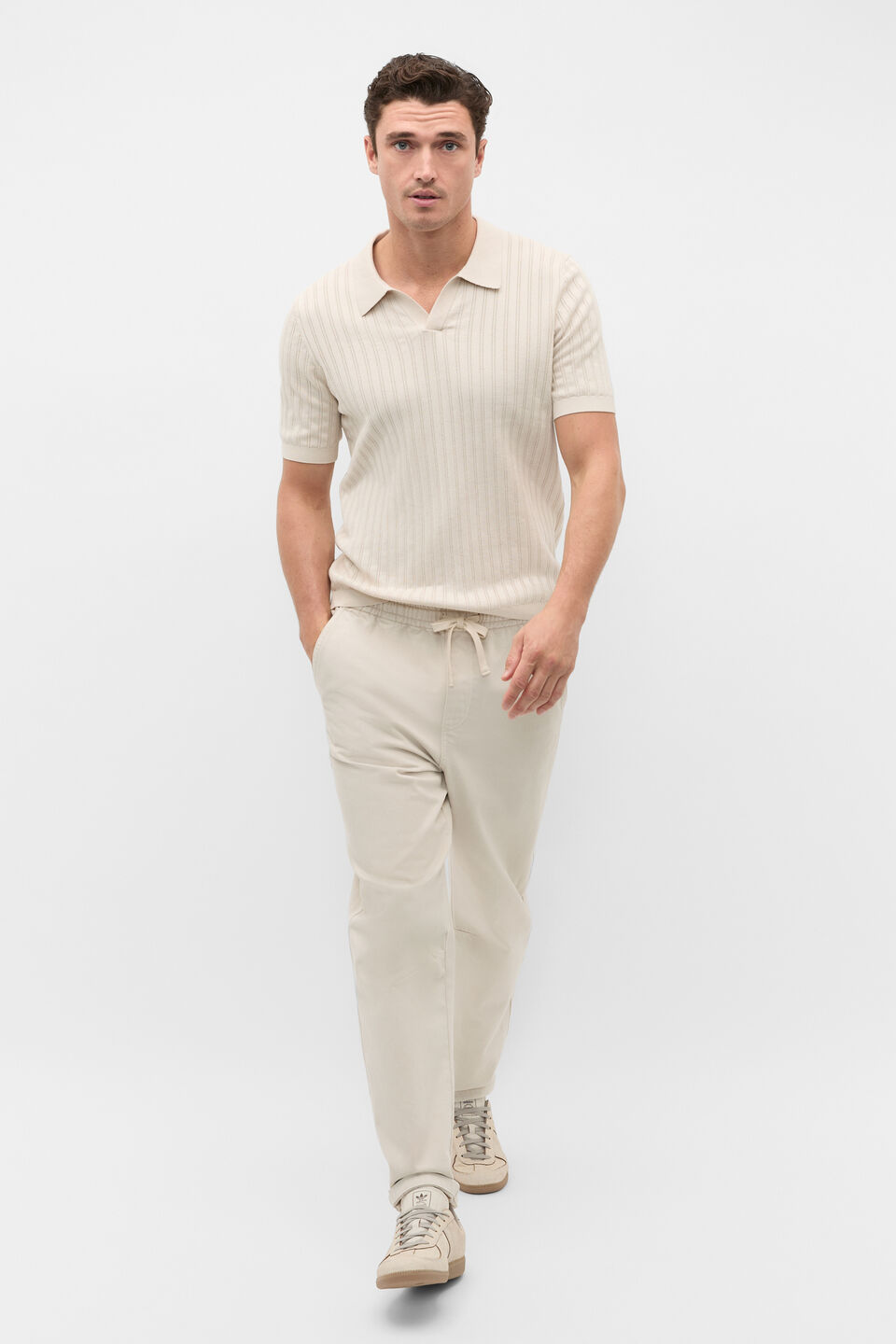Stripe Cotton Knit Polo  Pebble