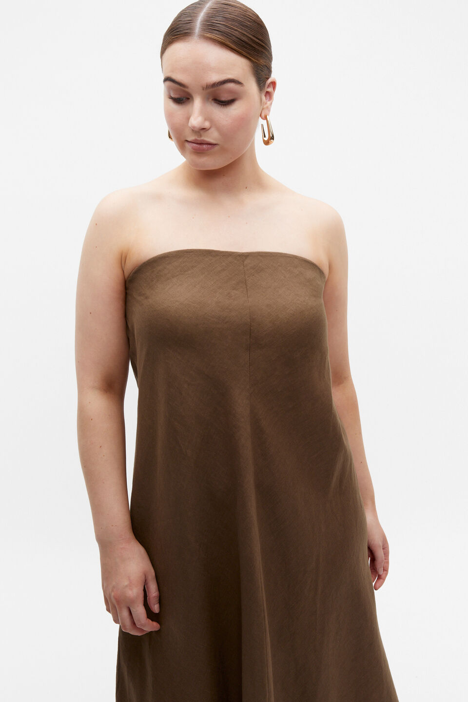 Core Linen Strapless Maxi Dress  Dark Praline