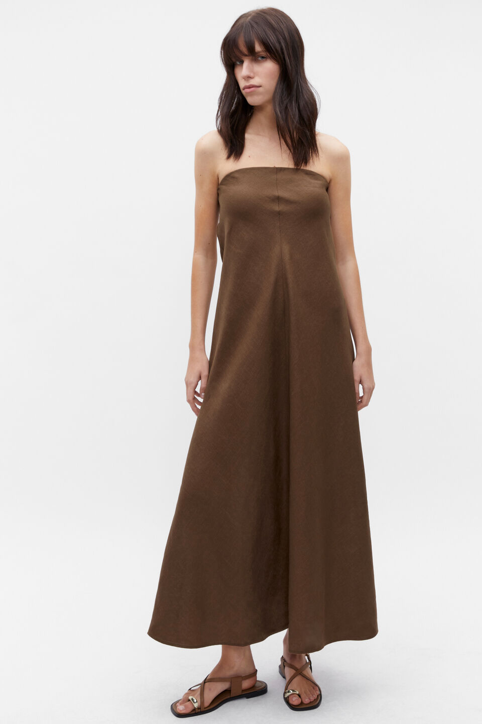 Core Linen Strapless Maxi Dress  Dark Praline