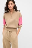 MD Contrast Zip Through Knit  Sandstone  hi-res