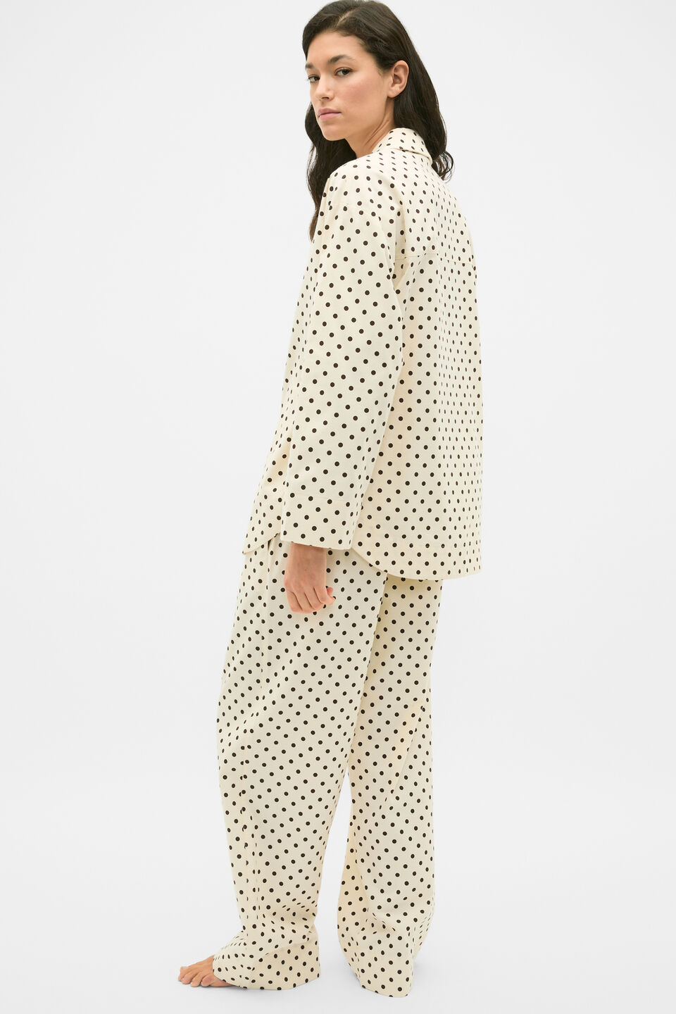 Spot Flannelette Shirt and Pant PJ Set  Coconut Cream Spot