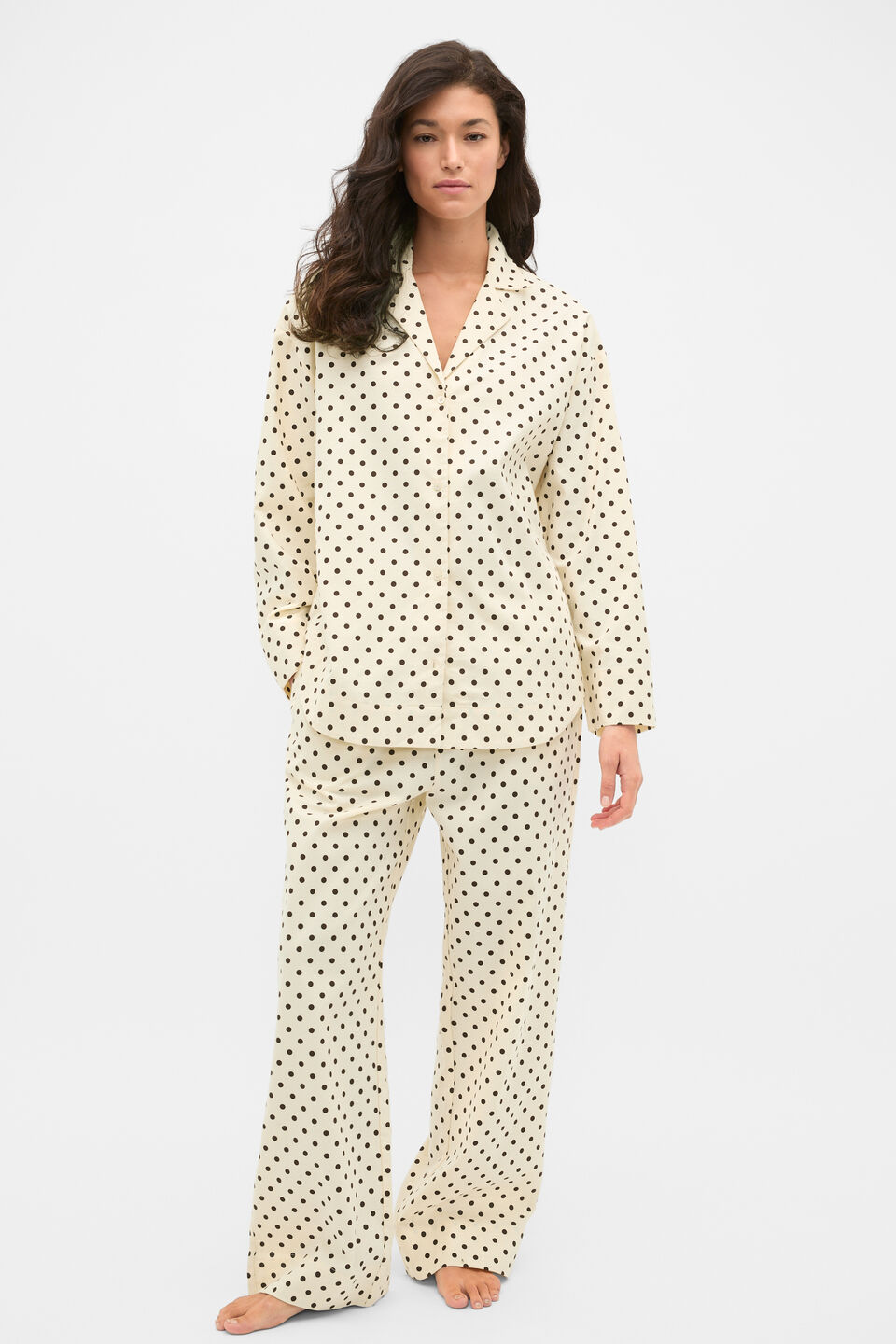 Spot Flannelette Shirt and Pant PJ Set  Coconut Cream Spot