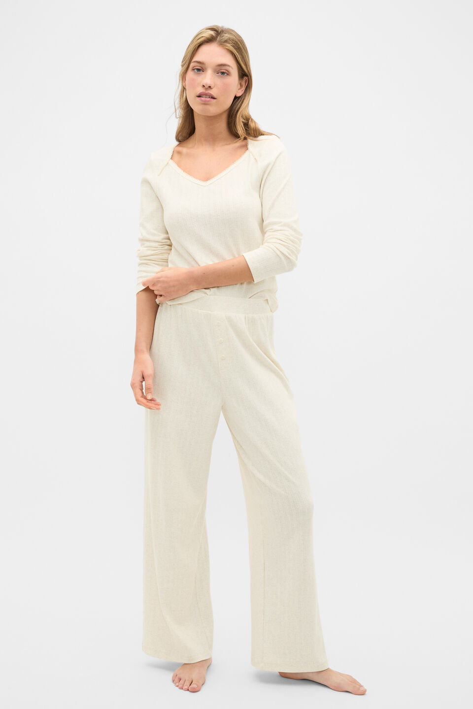 Pointelle Top and Pant PJ Set  Coconut Cream Marle