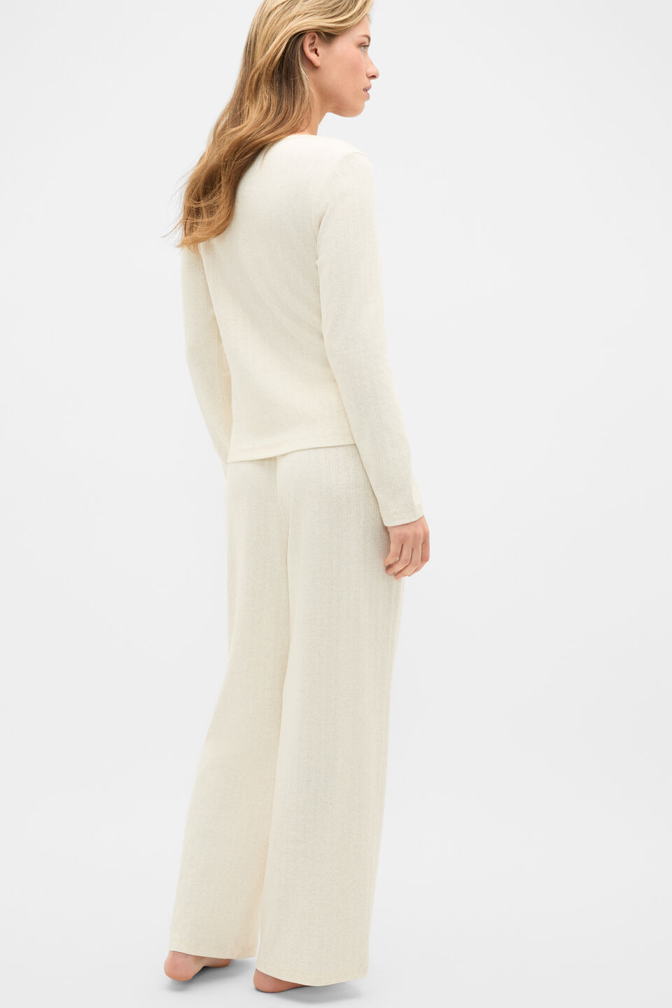 Pointelle Top and Pant PJ Set  Coconut Cream Marle