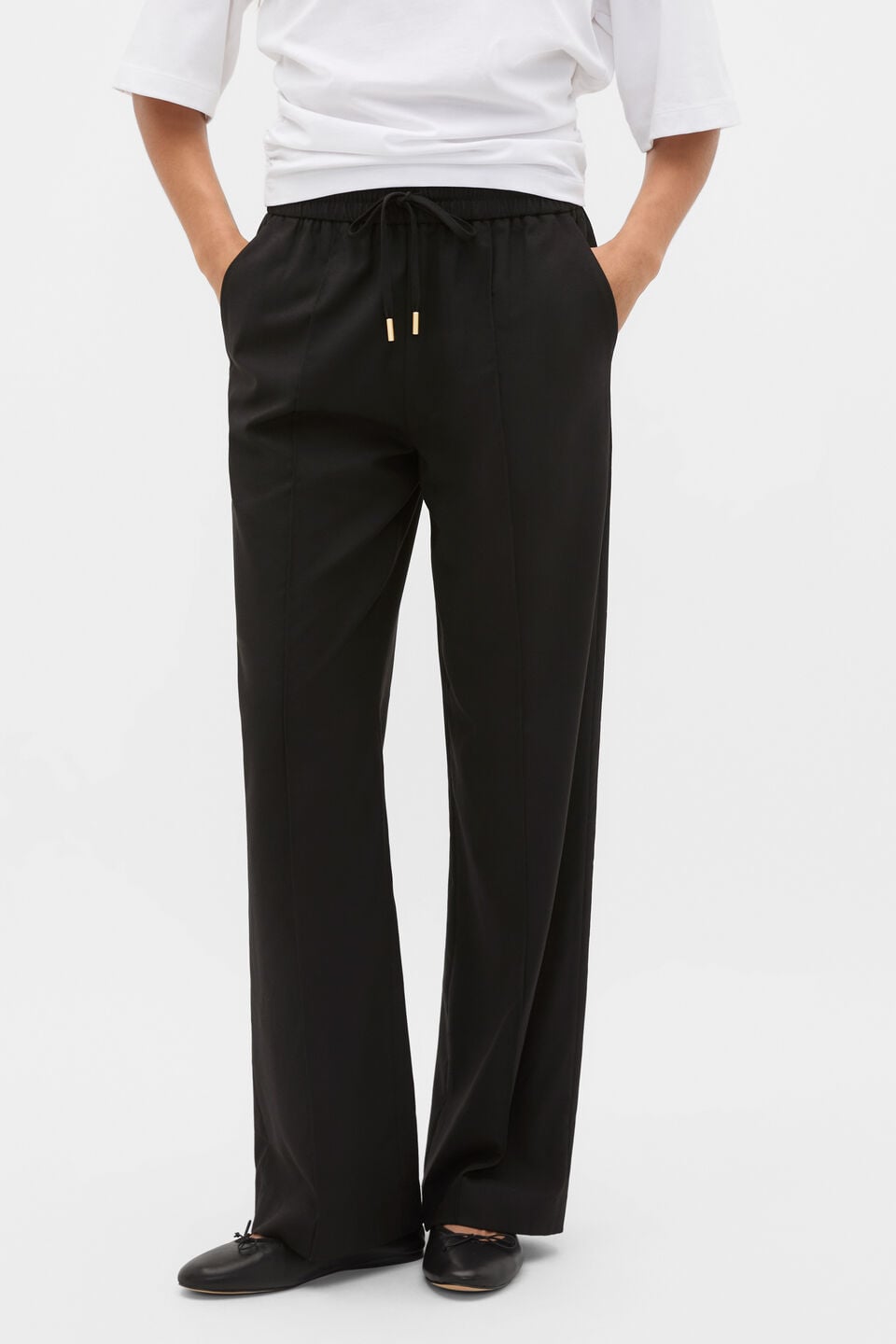 Elasticated Tie Front Pant  Black