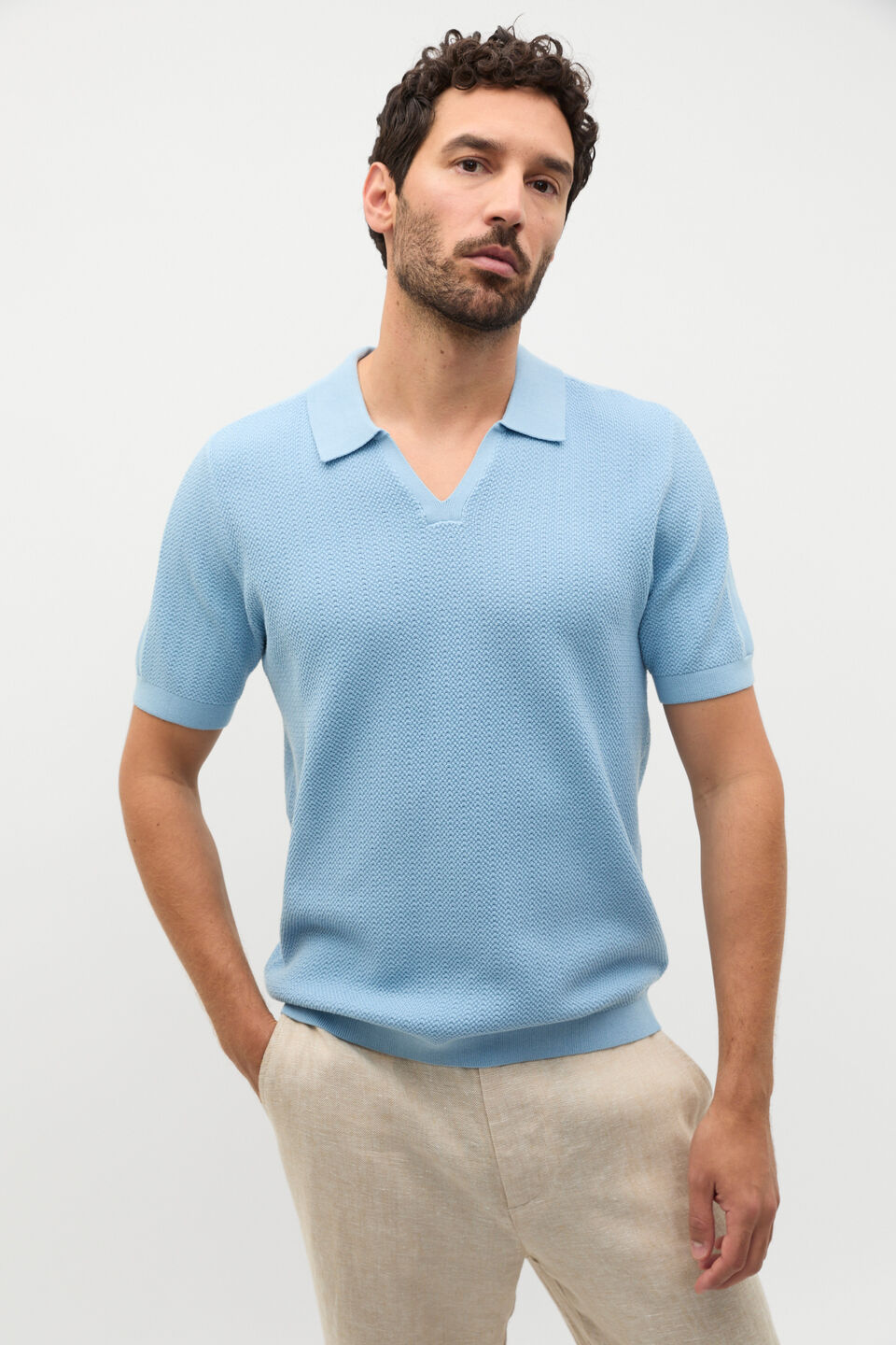 Textured Knit Polo  Sky Blue