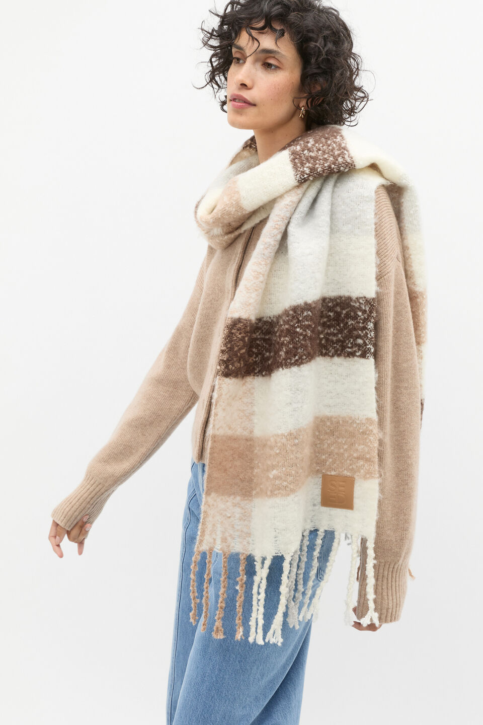 Check Textured Scarf  Cookie Multi