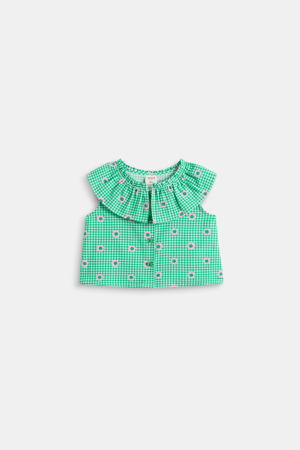 Check Flower Top  Light Evergreen