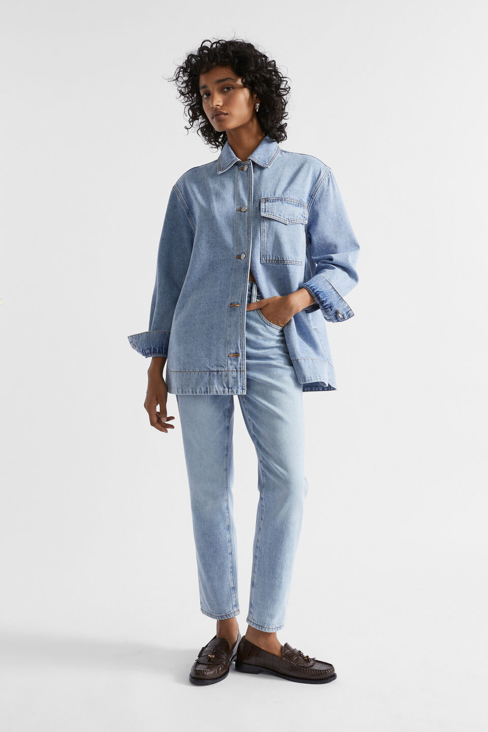 Relaxed Denim Shacket  Vintage Wash