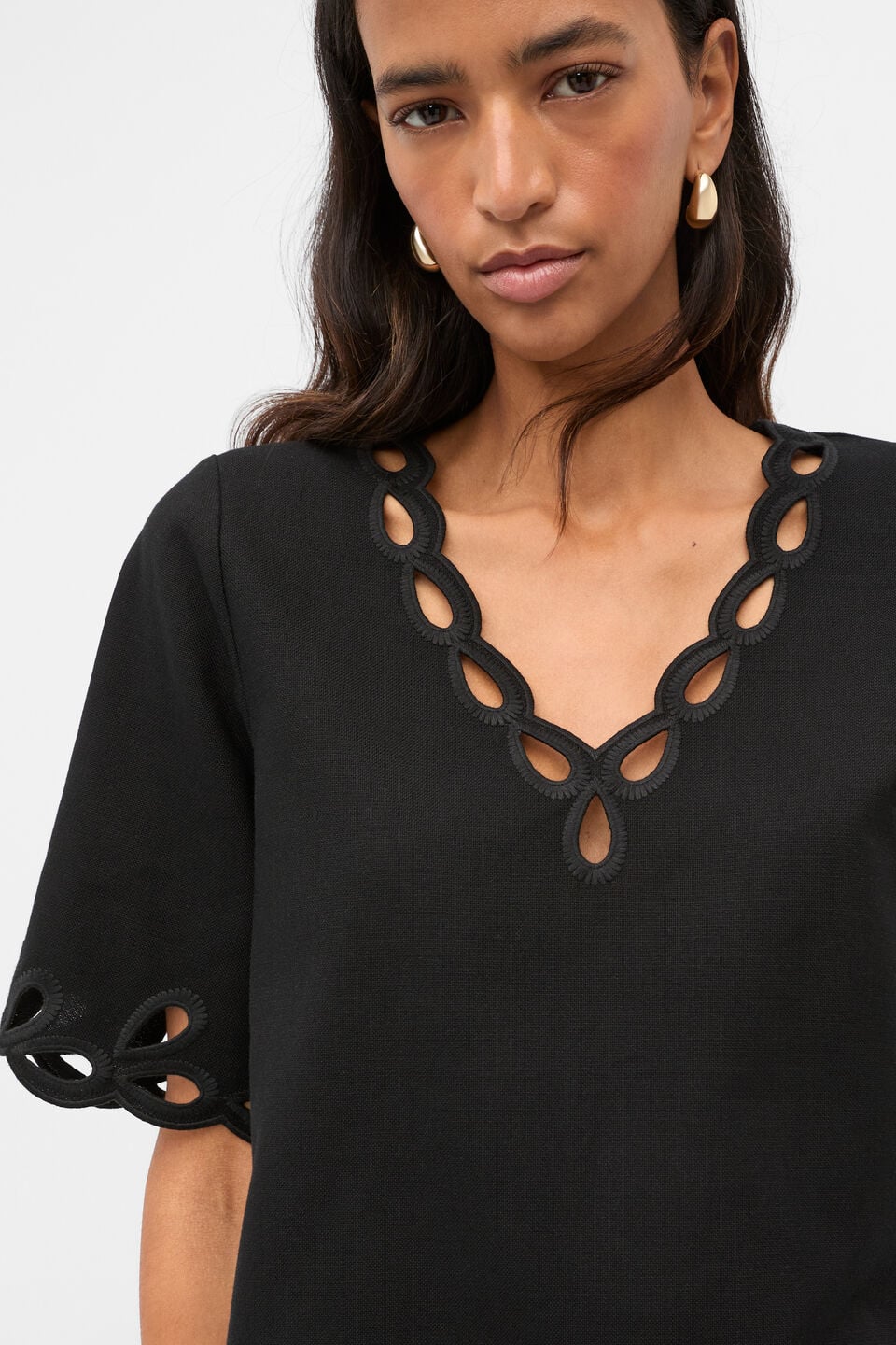 Motif Embroidered Top  Black