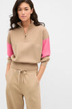 MD Contrast Zip Through Knit  Sandstone  hi-res