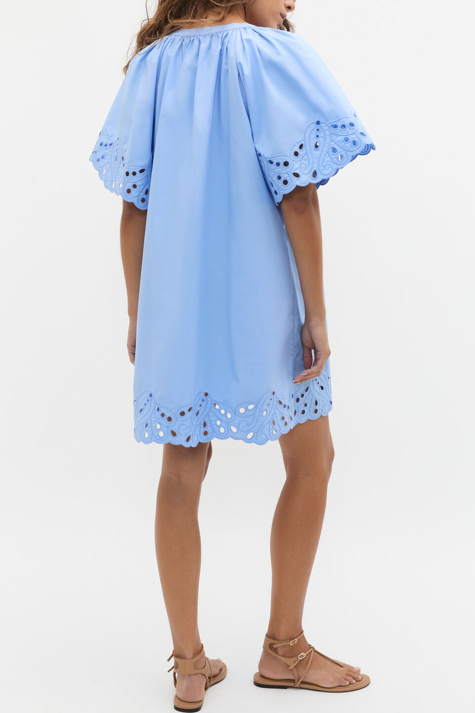 Poplin Broderie Mini Dress  Cornflower Blue