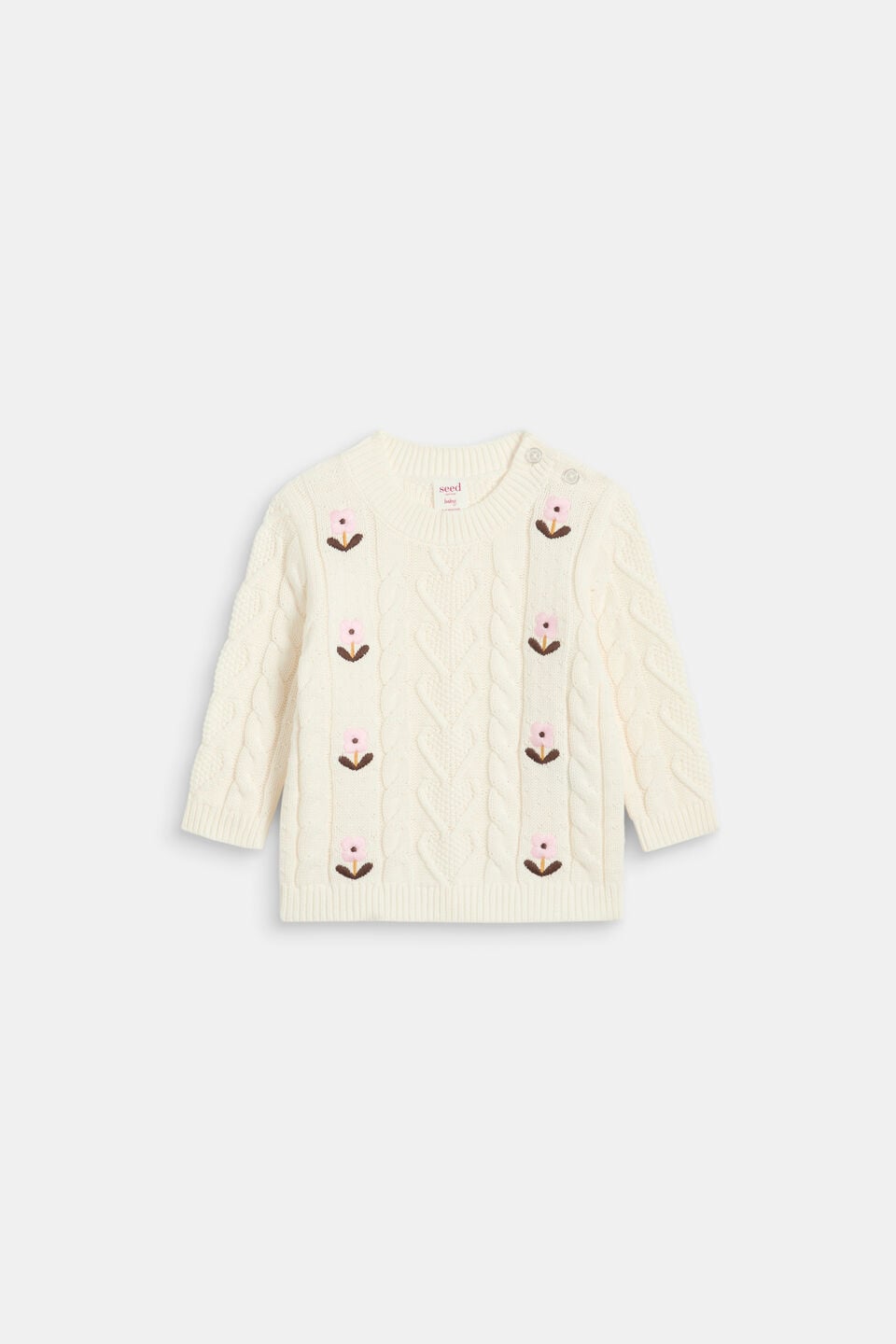 Floral Cable Knit Sweater  Classic Cream