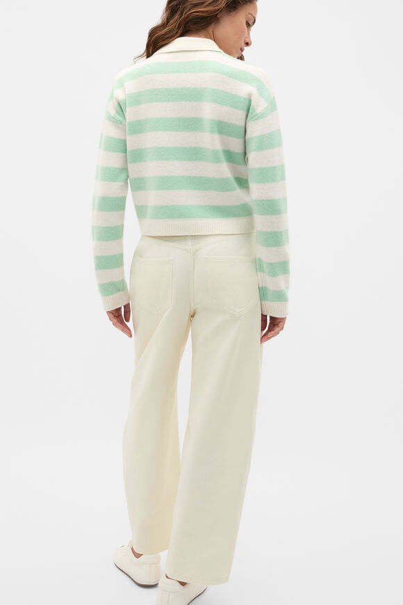 Brushed Merino Boxy Polo  Soft Moss Stripe  hi-res