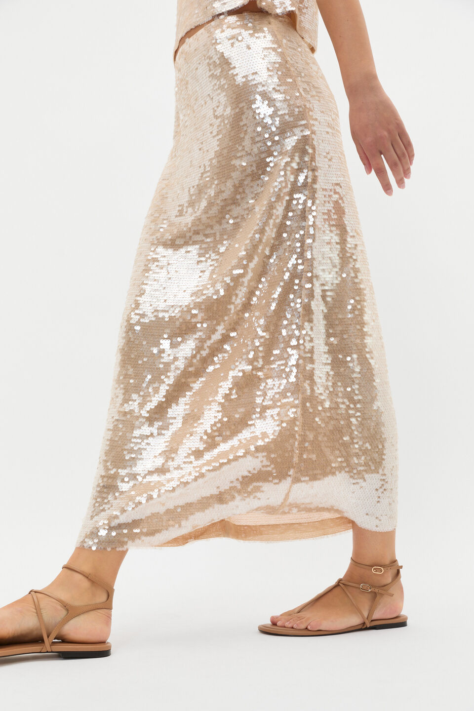 Sequin Embellished Skirt  Ecru