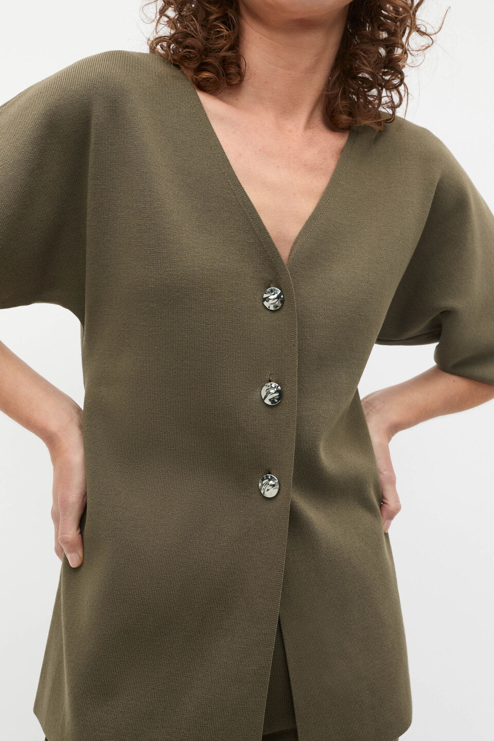 Crepe Knit Batwing Cardigan  Olive Leaf