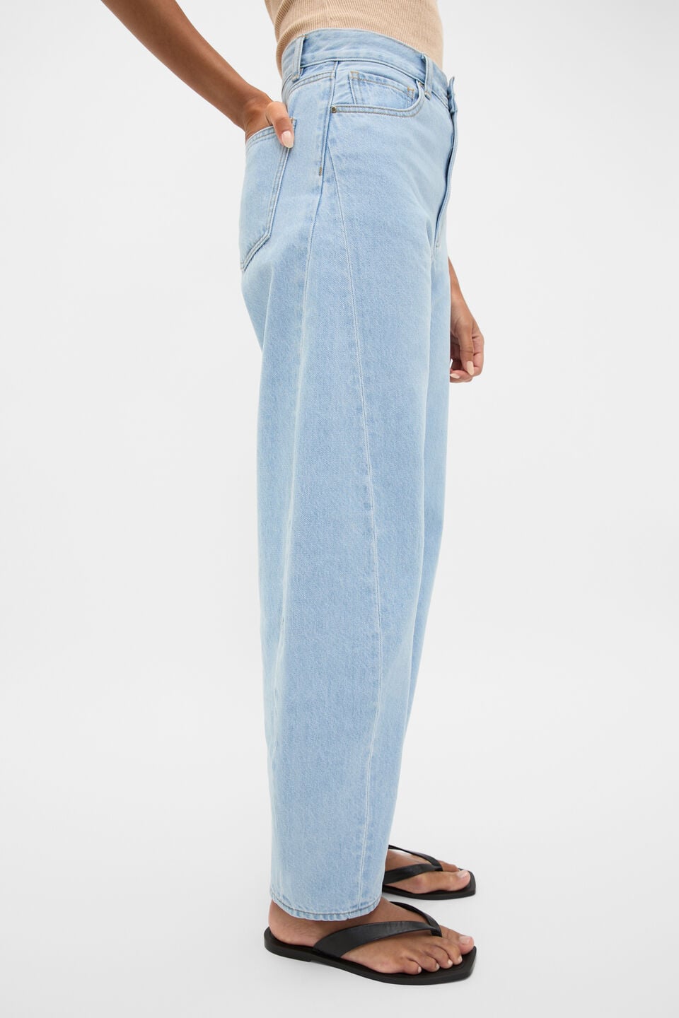High Waisted Barrel Leg Jean  Glacial Blue Wash