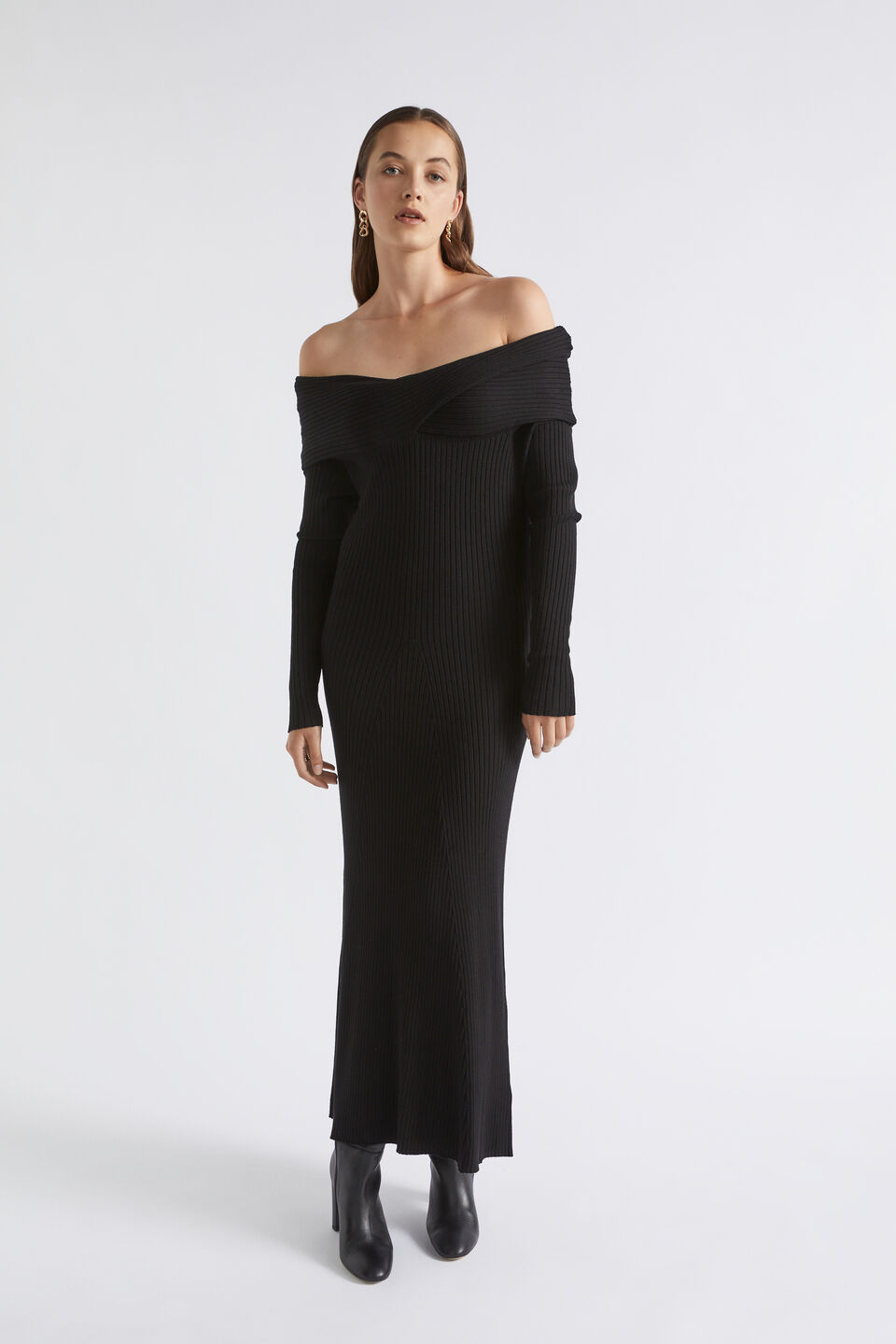 Off Shoulder Knit Dress  Black