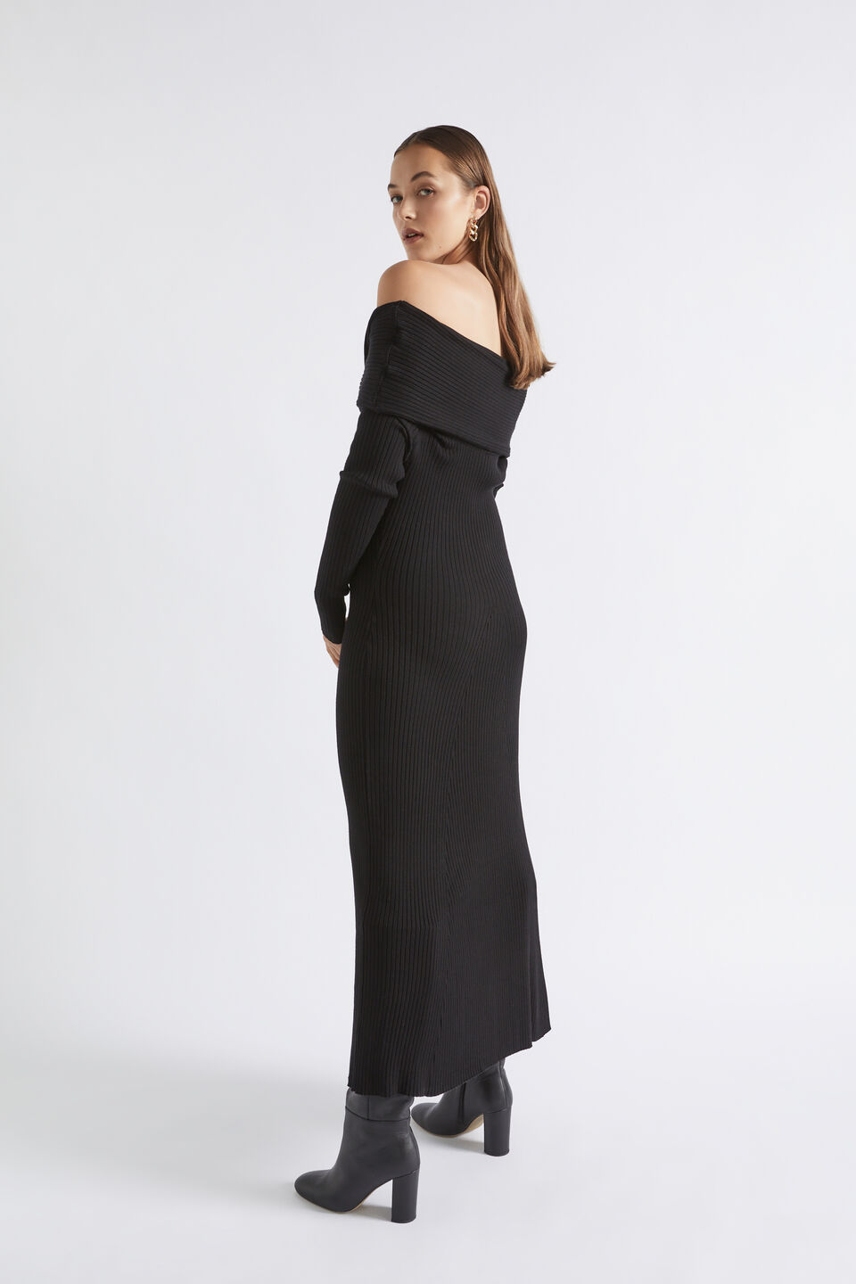 Off Shoulder Knit Dress  Black