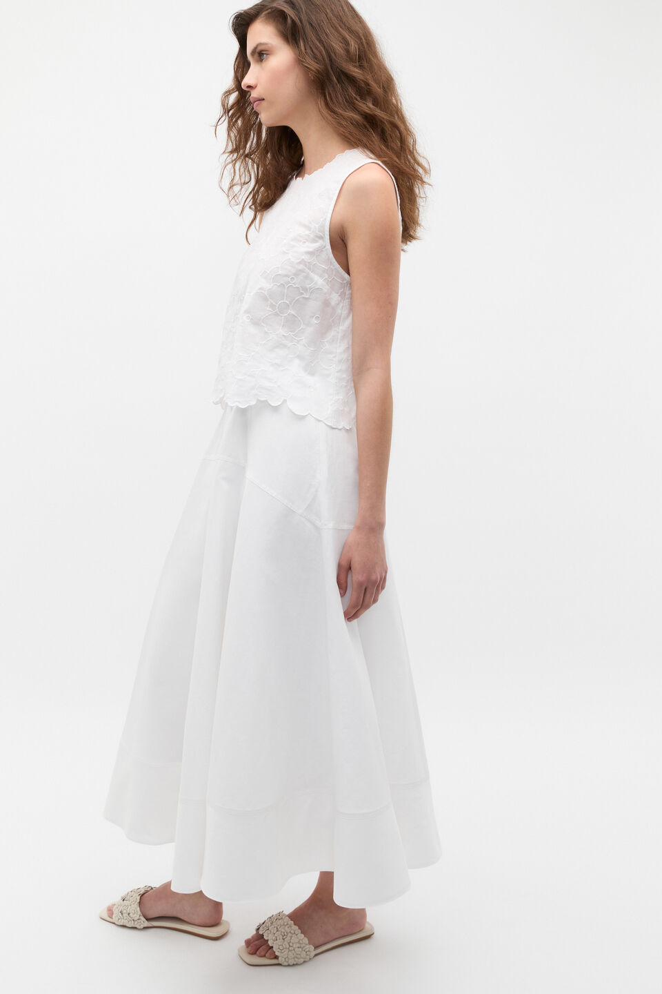 Floral Embroidered Tie Back Shell  Whisper White