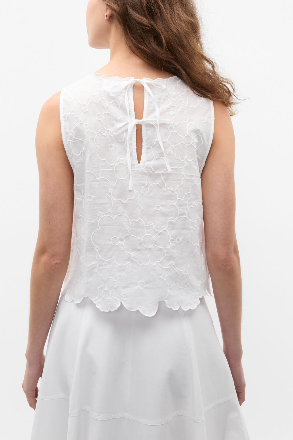 Floral Embroidered Tie Back Shell  Whisper White