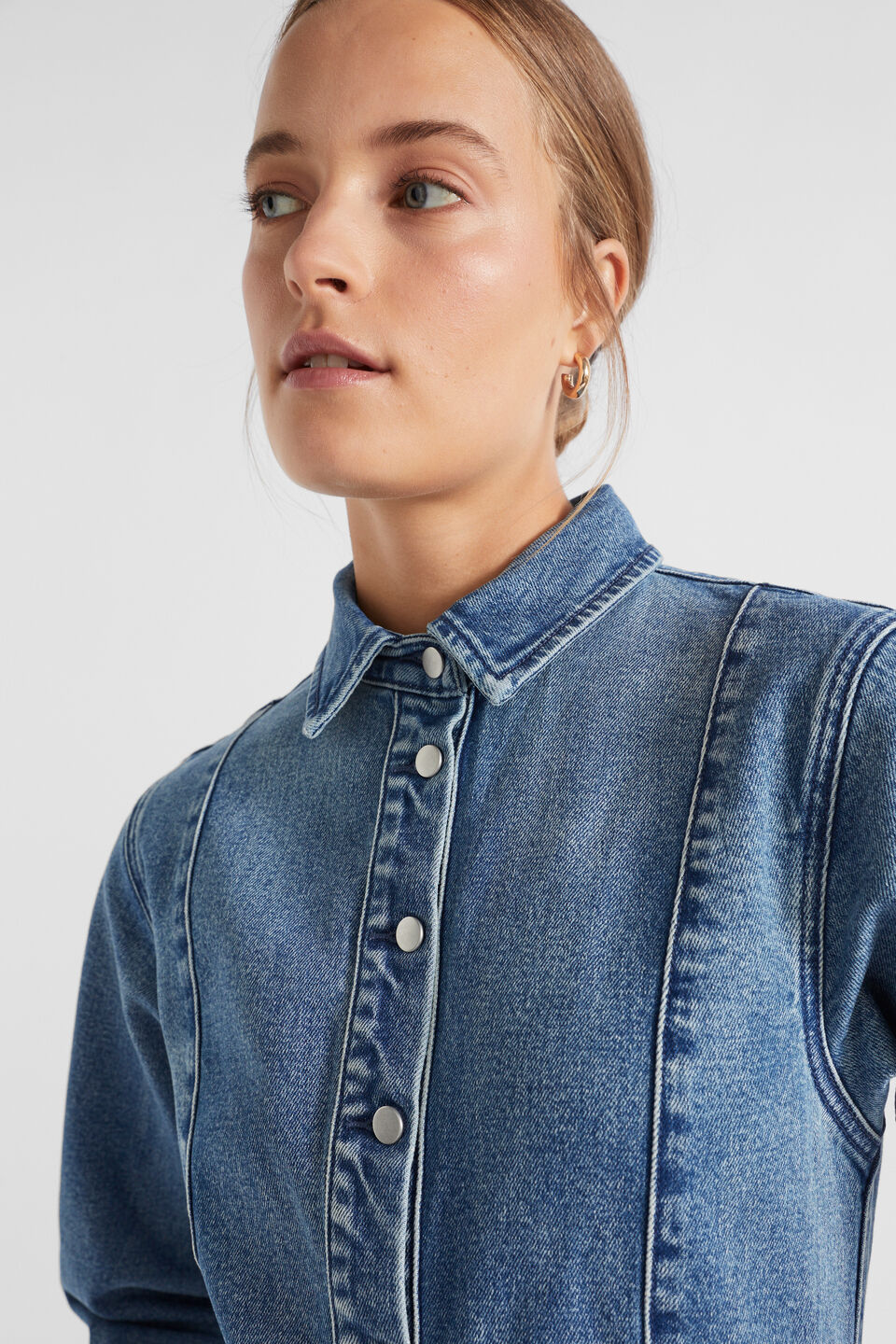 Denim Button Thru Mini Dress  Ultramarine Wash