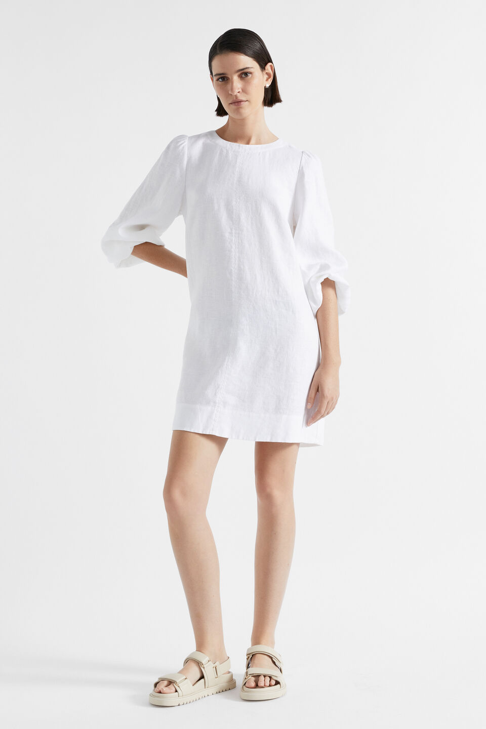 Core Linen Mini Dress  Whisper White