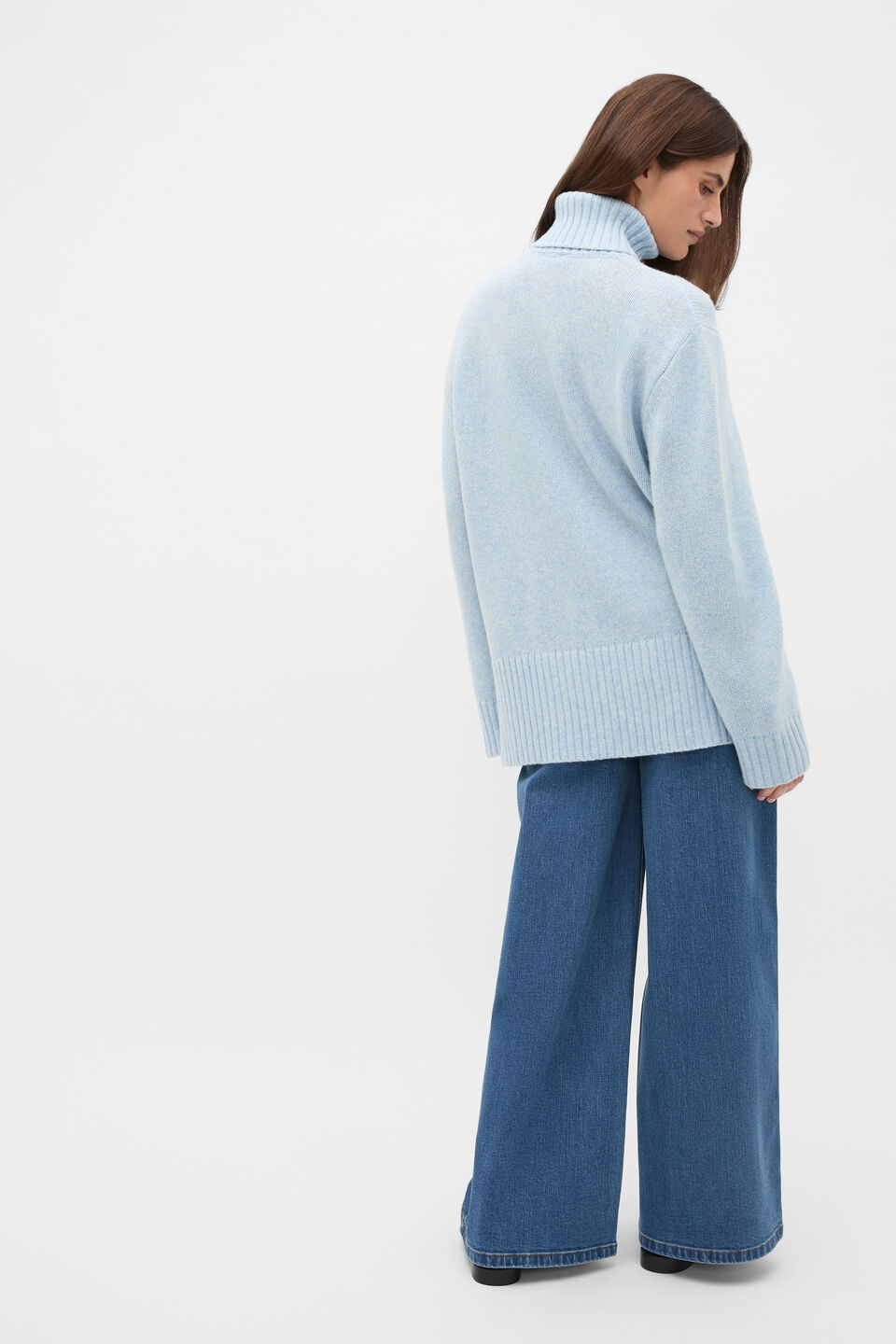 Australian Merino Oversized Roll Neck  Soft Blue Marle