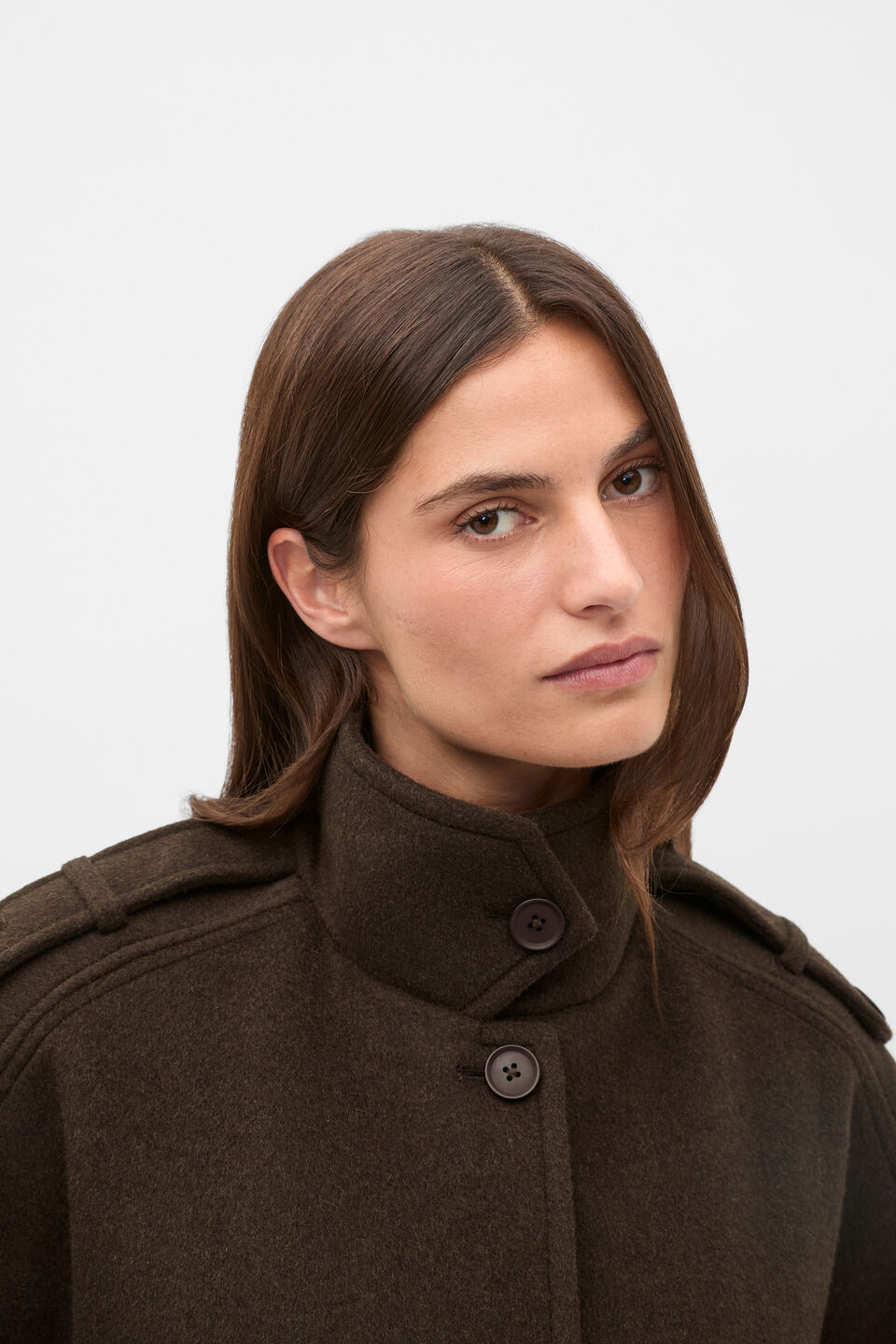 Wool Trench Cape  Coffee Bean