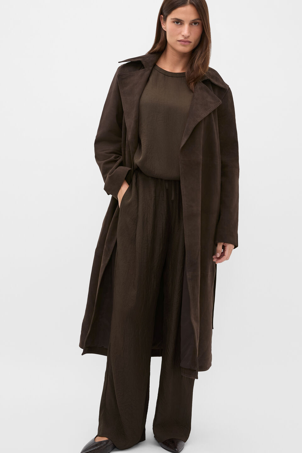 Suede Trench Coat  Coffee Bean