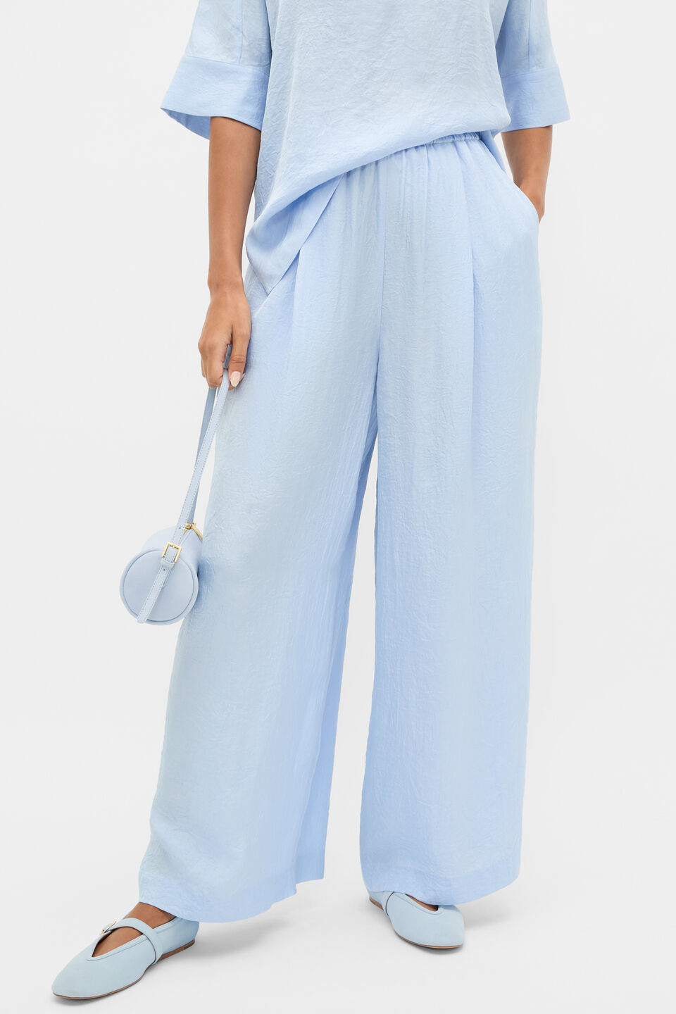 Textured Satin Gathered Pant  Arctic Blue