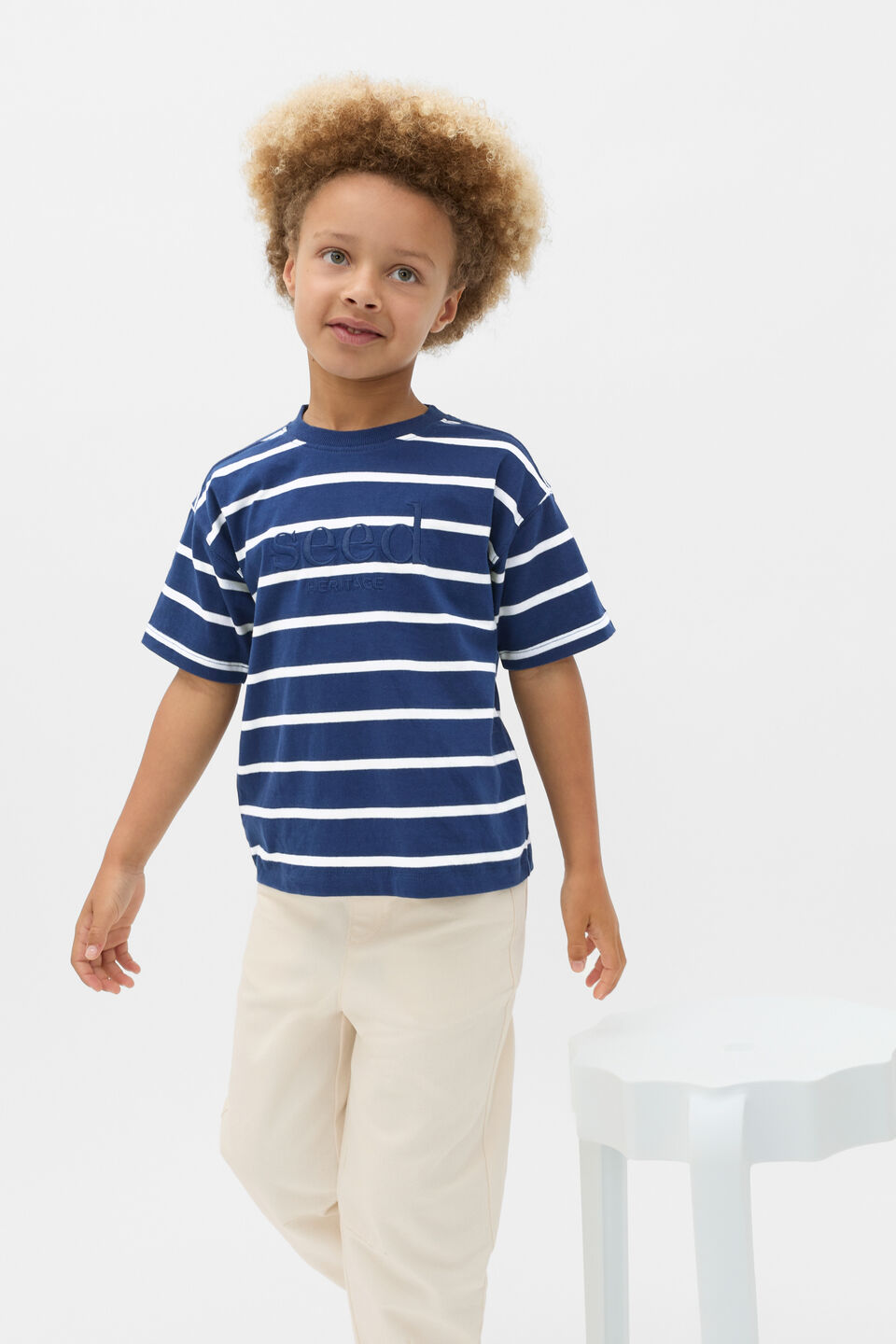 Stripe Logo Tee  French Navy