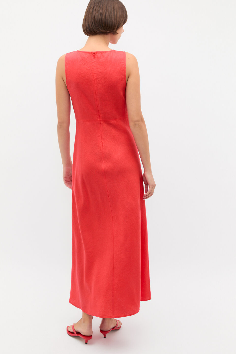 Linen Sleeveless Midi Dress  Electric Crimson