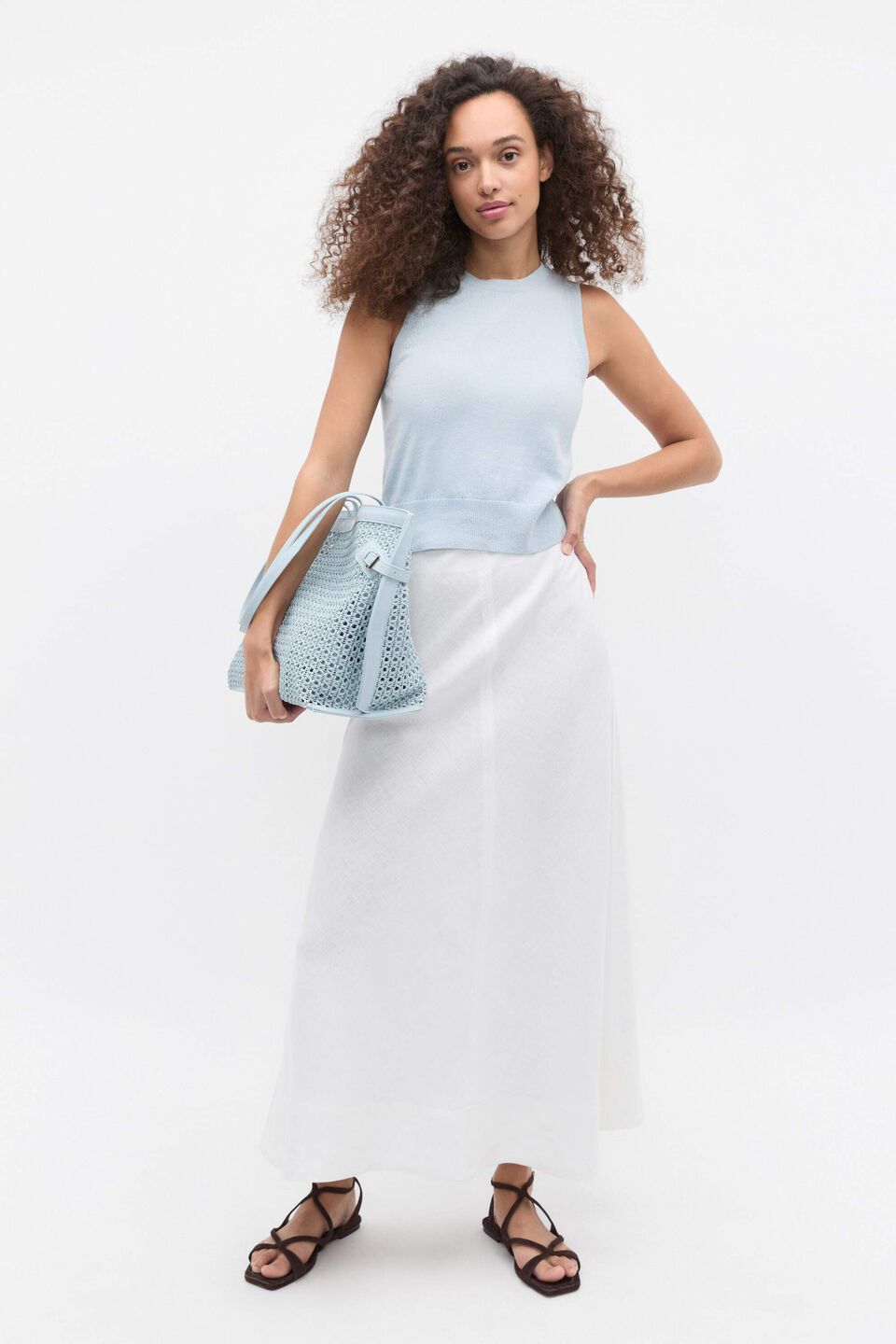 Core Linen Seam Front Skirt  Whisper White