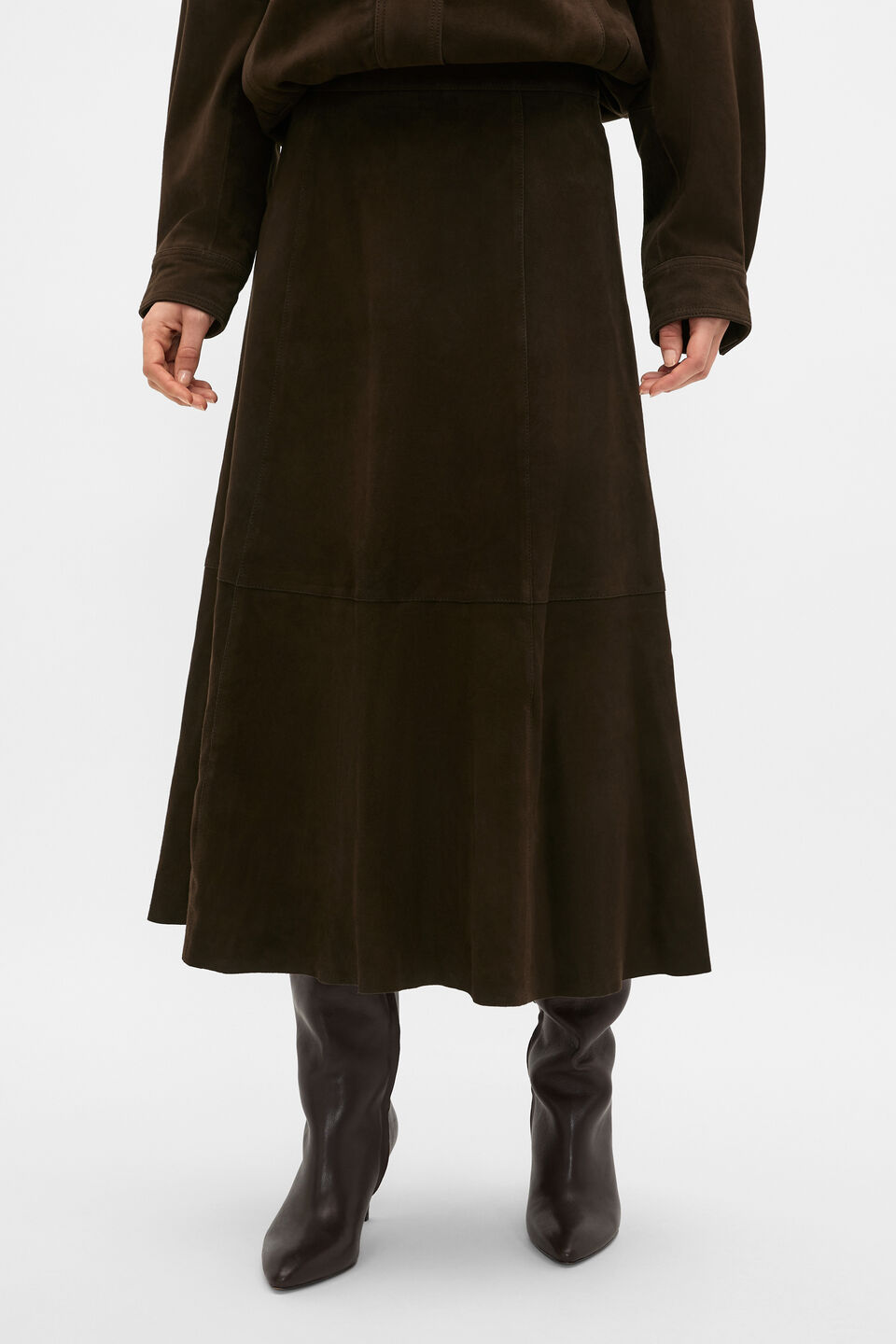 Suede Midi A Line Skirt  Coffee Bean