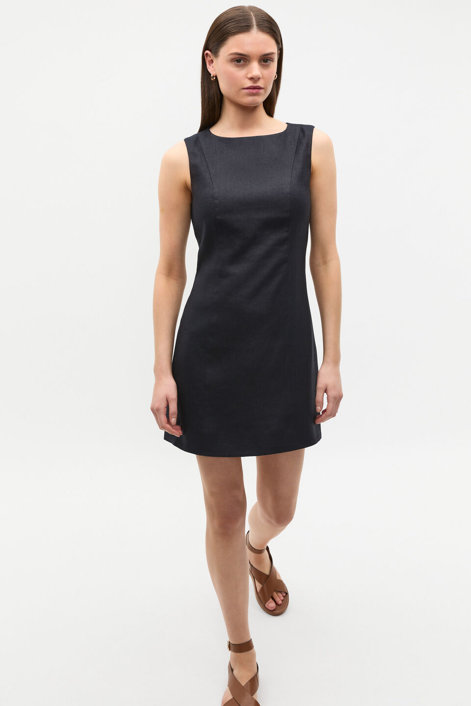 Linen Structured Shift Dress  Twilight Blue