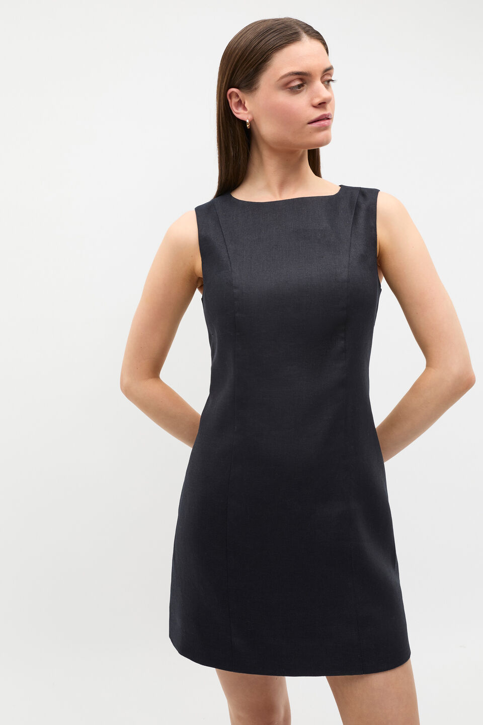 Linen Structured Shift Dress  Twilight Blue