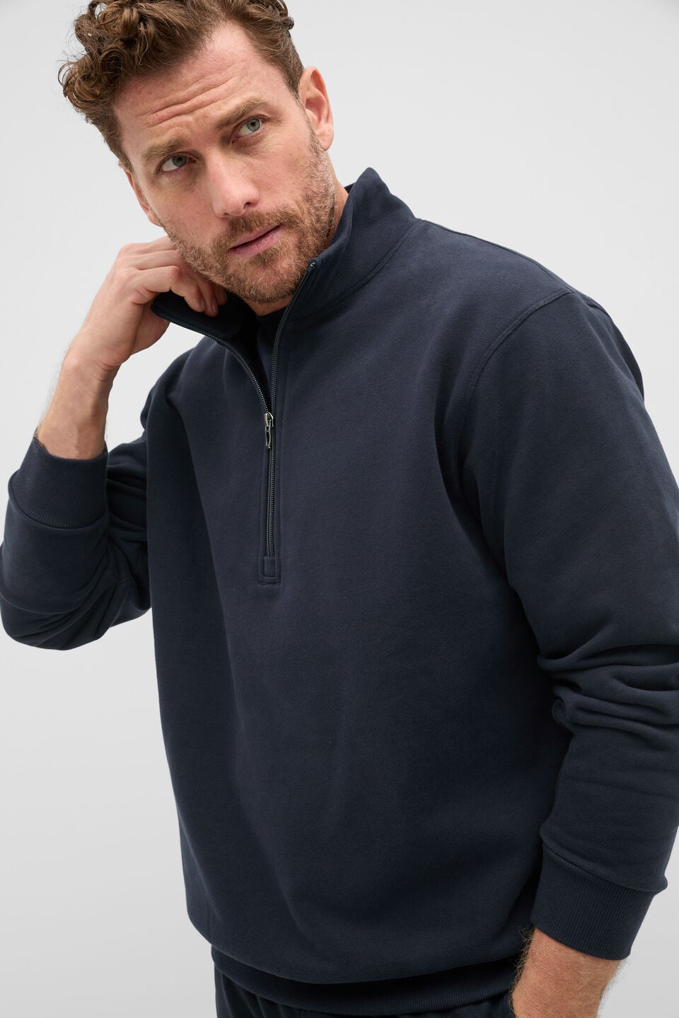 Half Zip Brushed Sweat  Midnight Blue