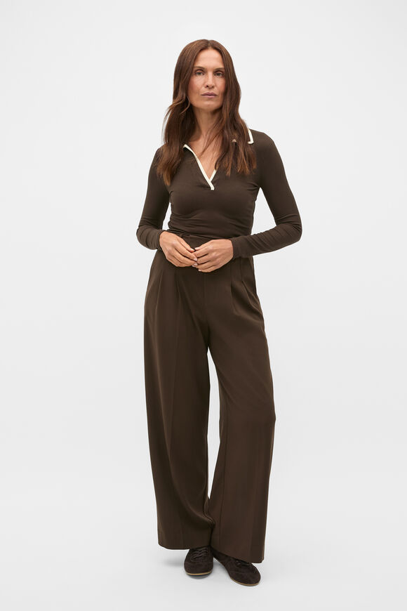 Core Rib Collared Top  Coffee Bean  hi-res